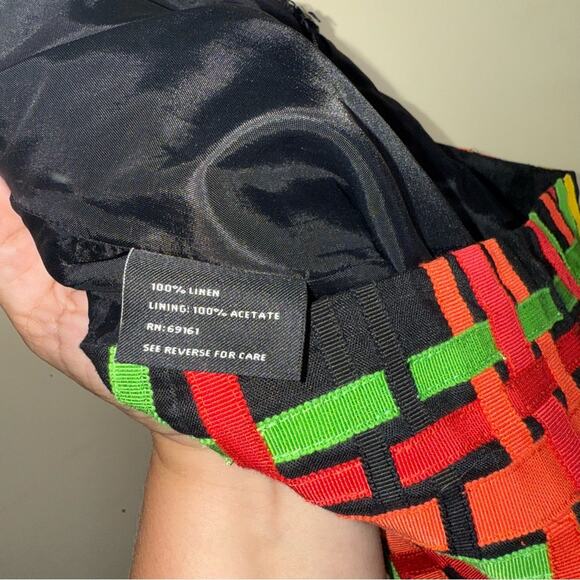 VNTG CARLISLE 90s dopamine hit linen neon weave pencil skirt 8 - Picture 6 of 6